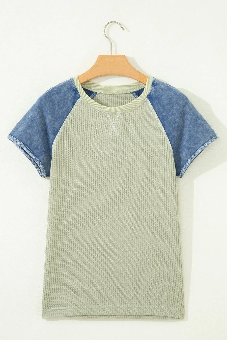 Waffle Knit Colour Block Patchwork Short Sleeve Top Women UK — styled flat lay | Fashionfitz UK