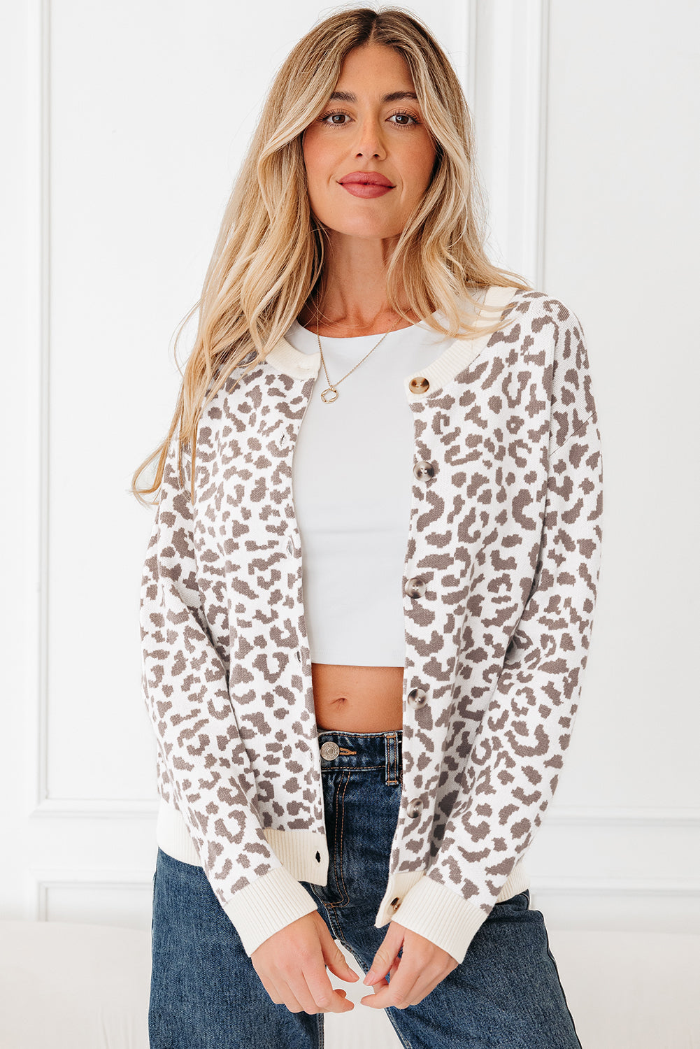 Oversized Chunky Knit Leopard Cardigan