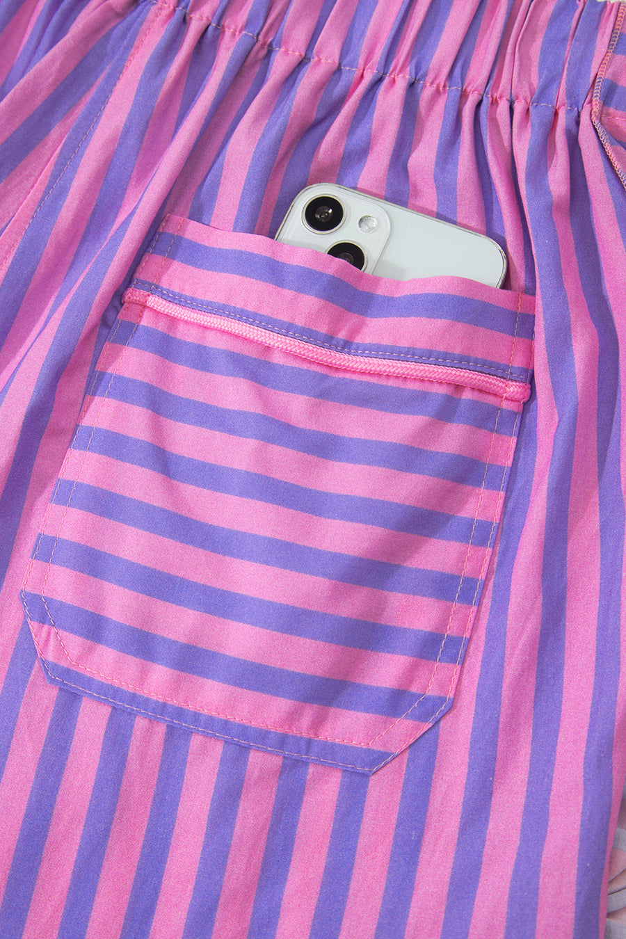 Stripe Ruffle Trim Elastic Waist Shorts Women UK