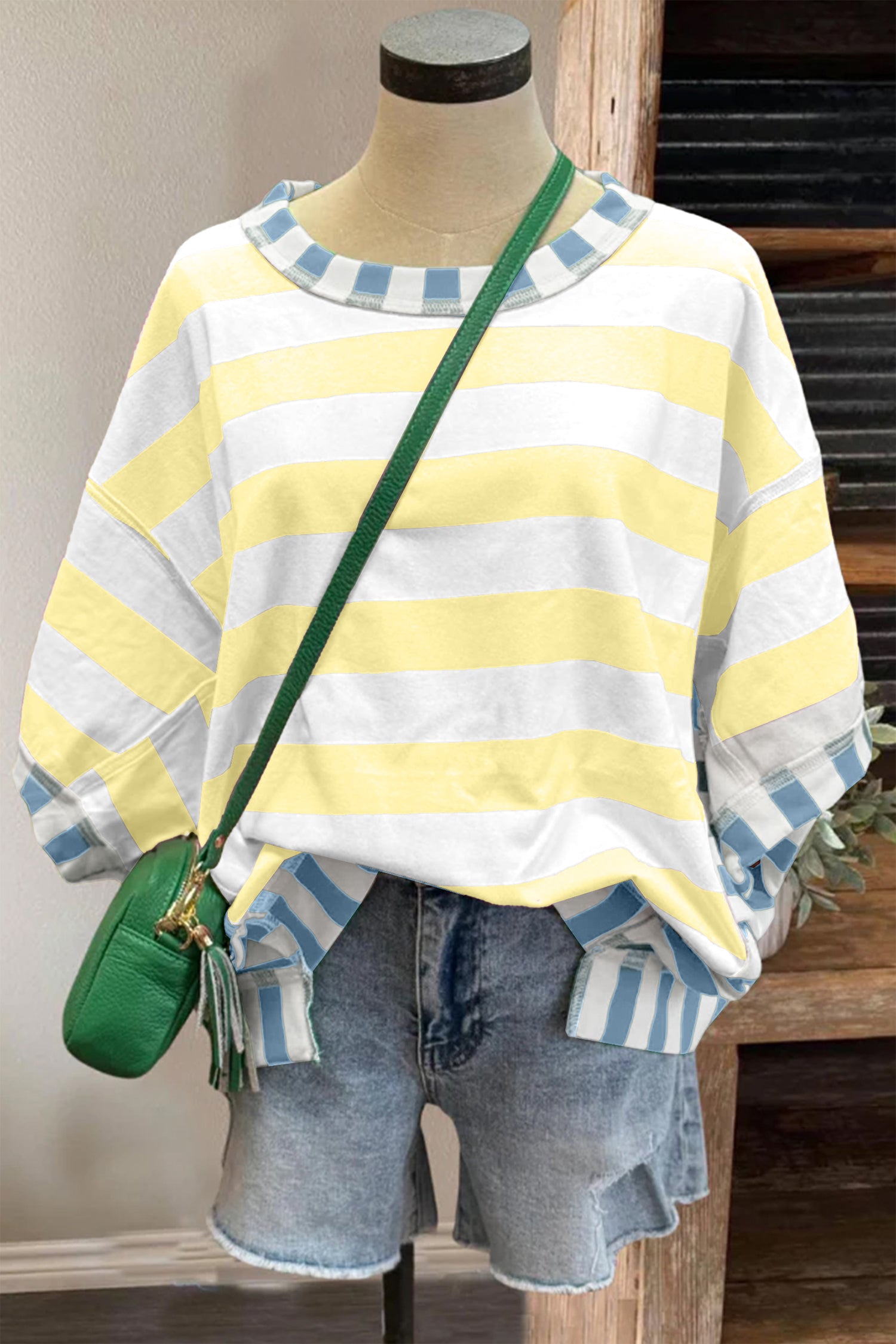 Stripe Exposed Seam Contrast Oversized Top Women UK