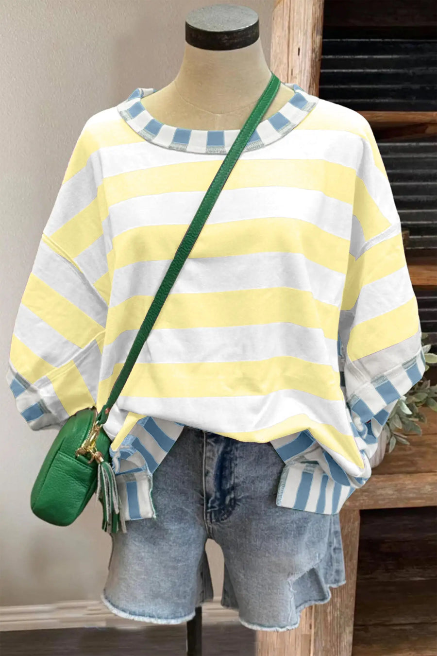 Stripe Exposed Seam Contrast Oversized Top Women UK