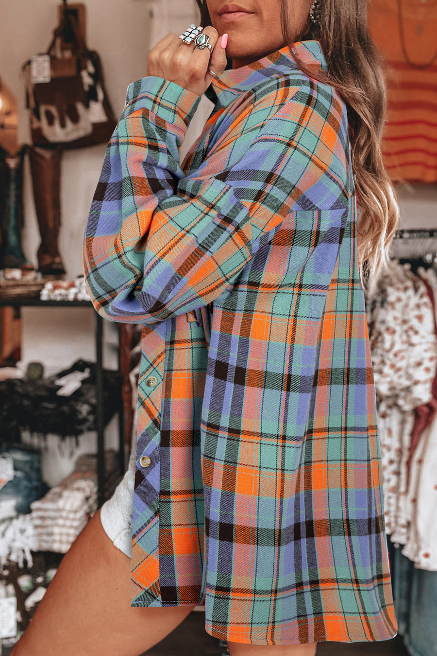 Plaid Print Loose Fit Cotton Shirt Women UK | Western