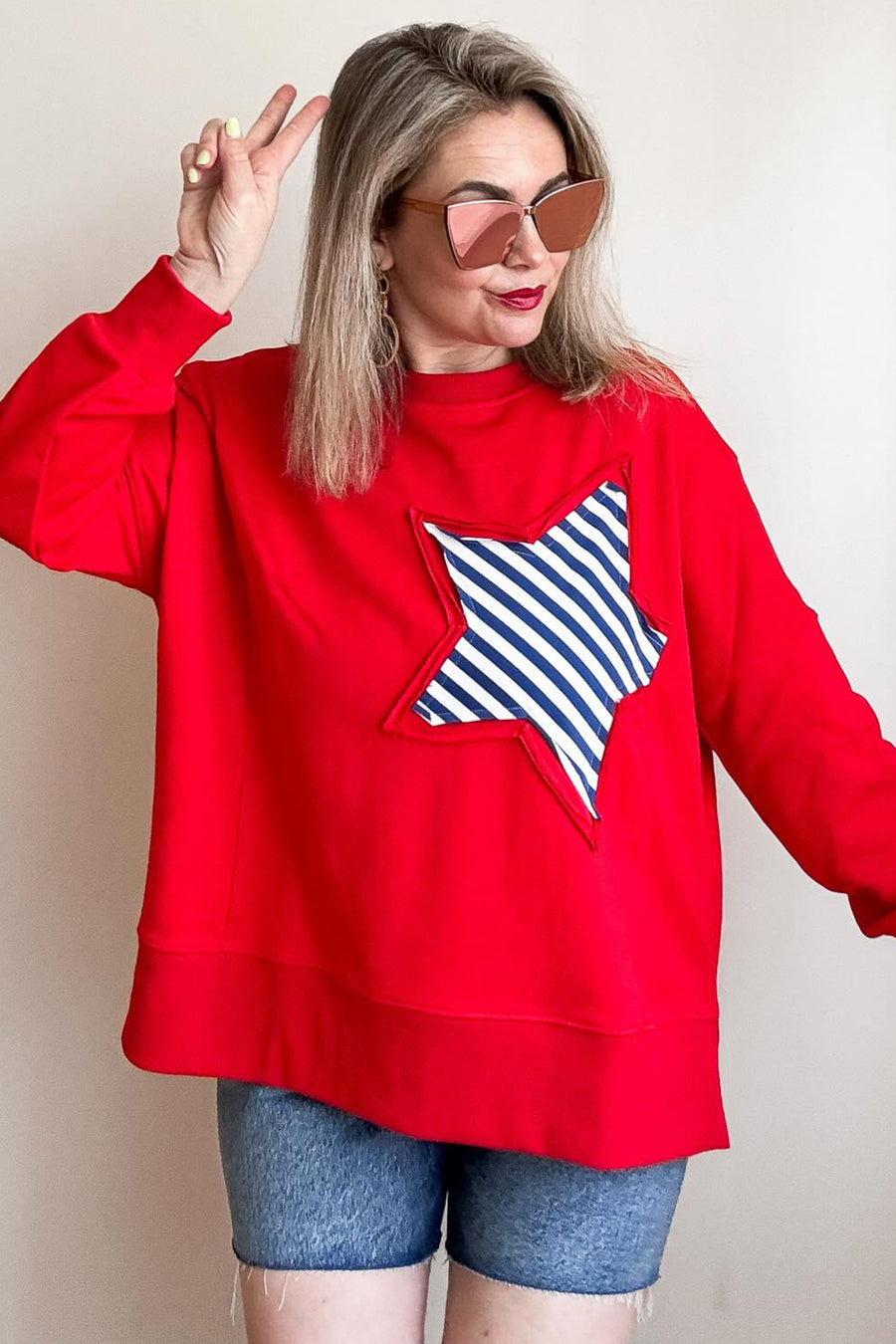 Patch Embroidery Star Colorblock Plus Size Sweatshirt Women UK