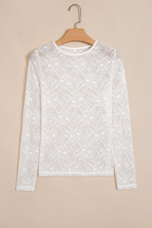 Beige mesh lace top women UK side view layered outfit