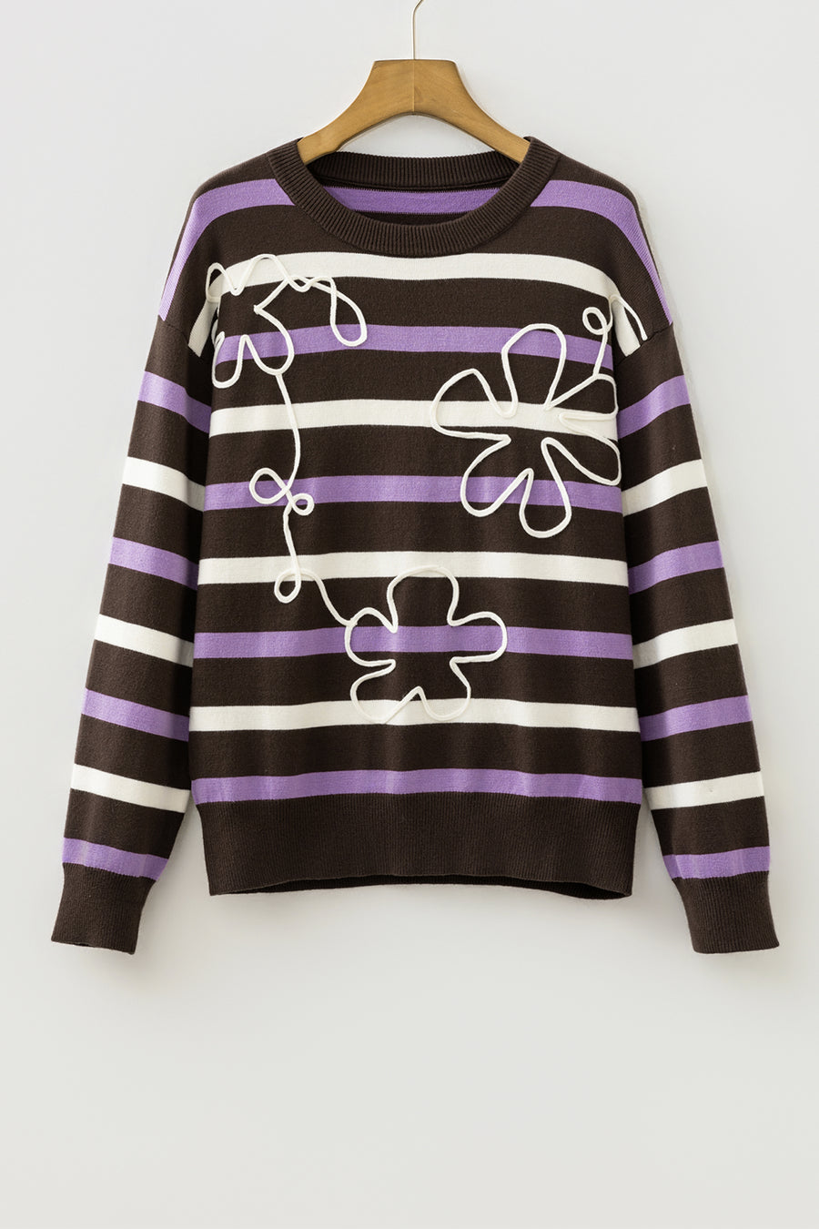 Stripe Embroidered Detail Drop Shoulder Pullover