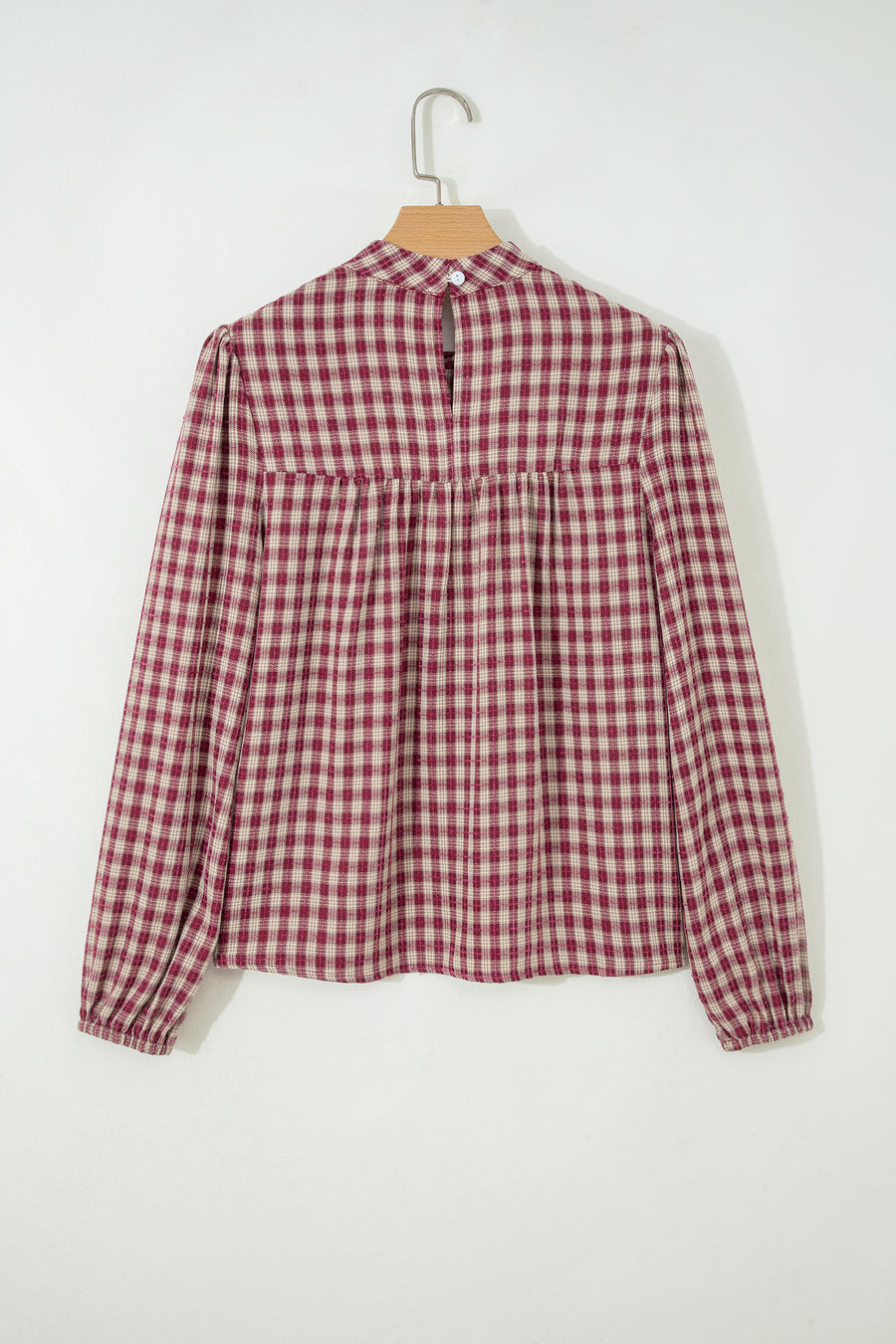 Country plaid long sleeve keyhole pleated blouse full length — Fashionfitz UK