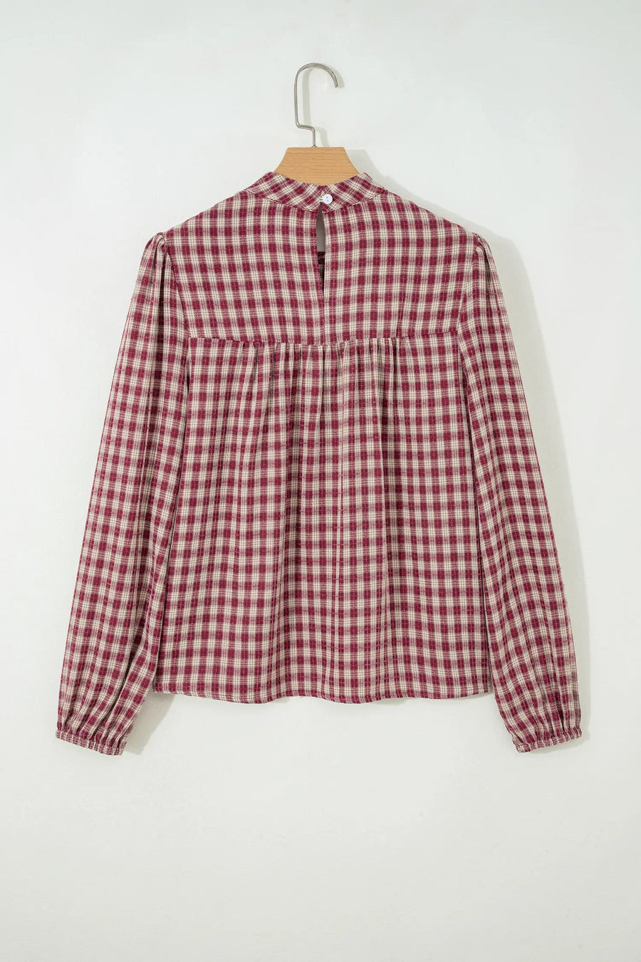 Country plaid long sleeve keyhole pleated blouse full length — Fashionfitz UK