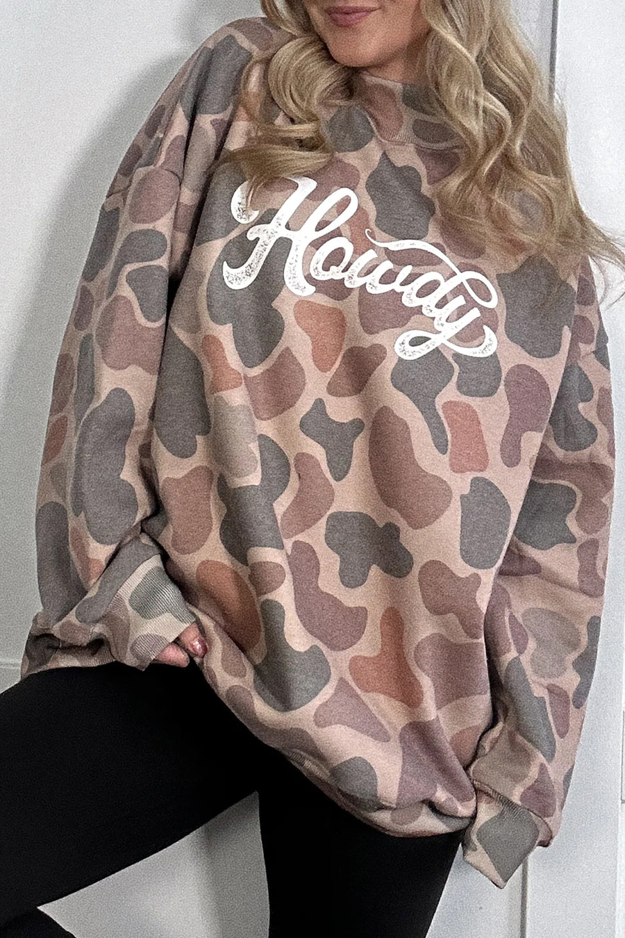 Camo Print Baggy Mock Neck Pullover Sweatshirt Women UK
