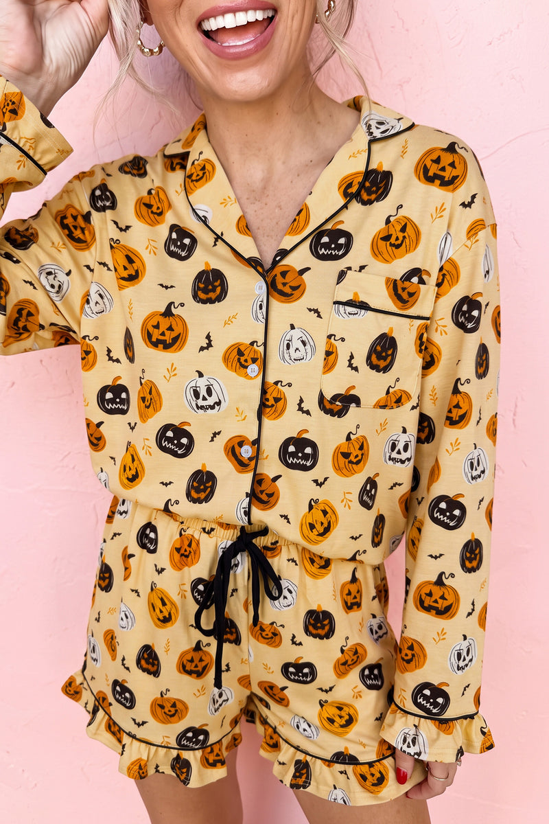 Pumpkin Face Ruffle Long Sleeve Lounge Set Women UK