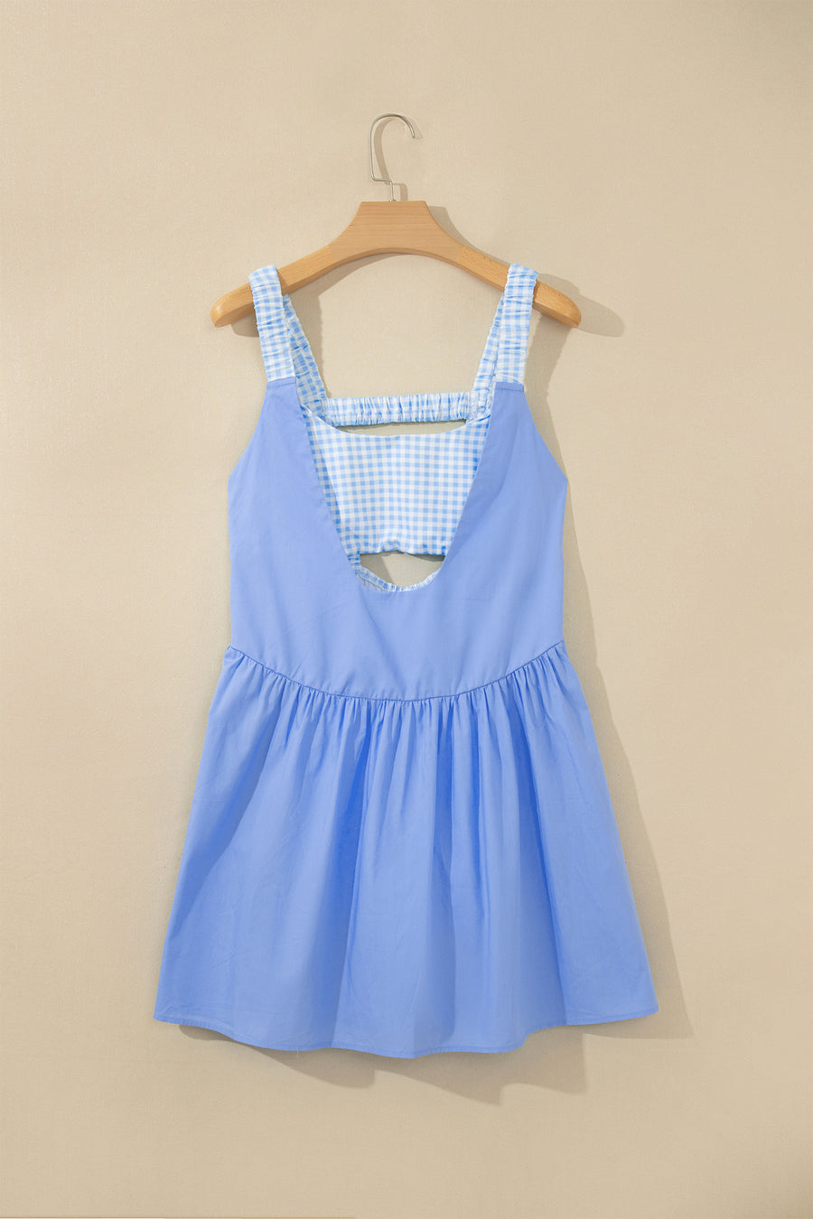 Gingham Patchwork Faux Two Piece Loose Mini Dress Women UK