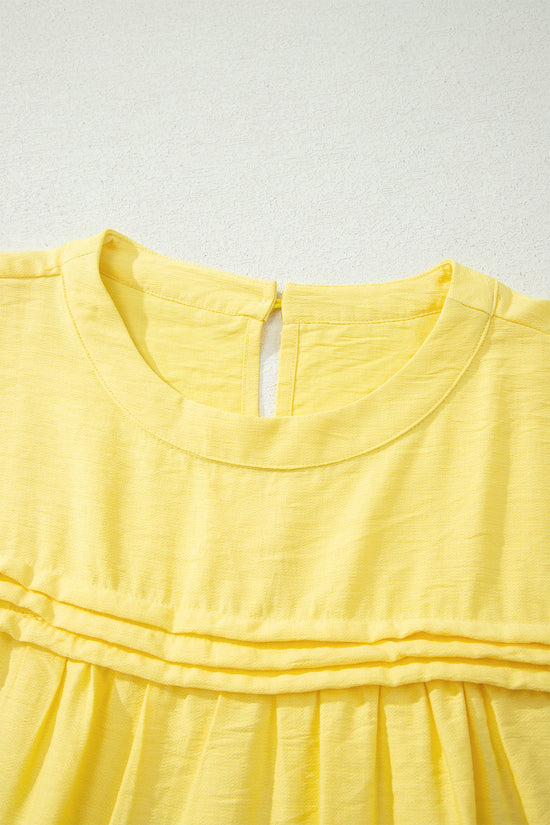 Tie Cuff Half Sleeve Pleated Babydoll Blouse