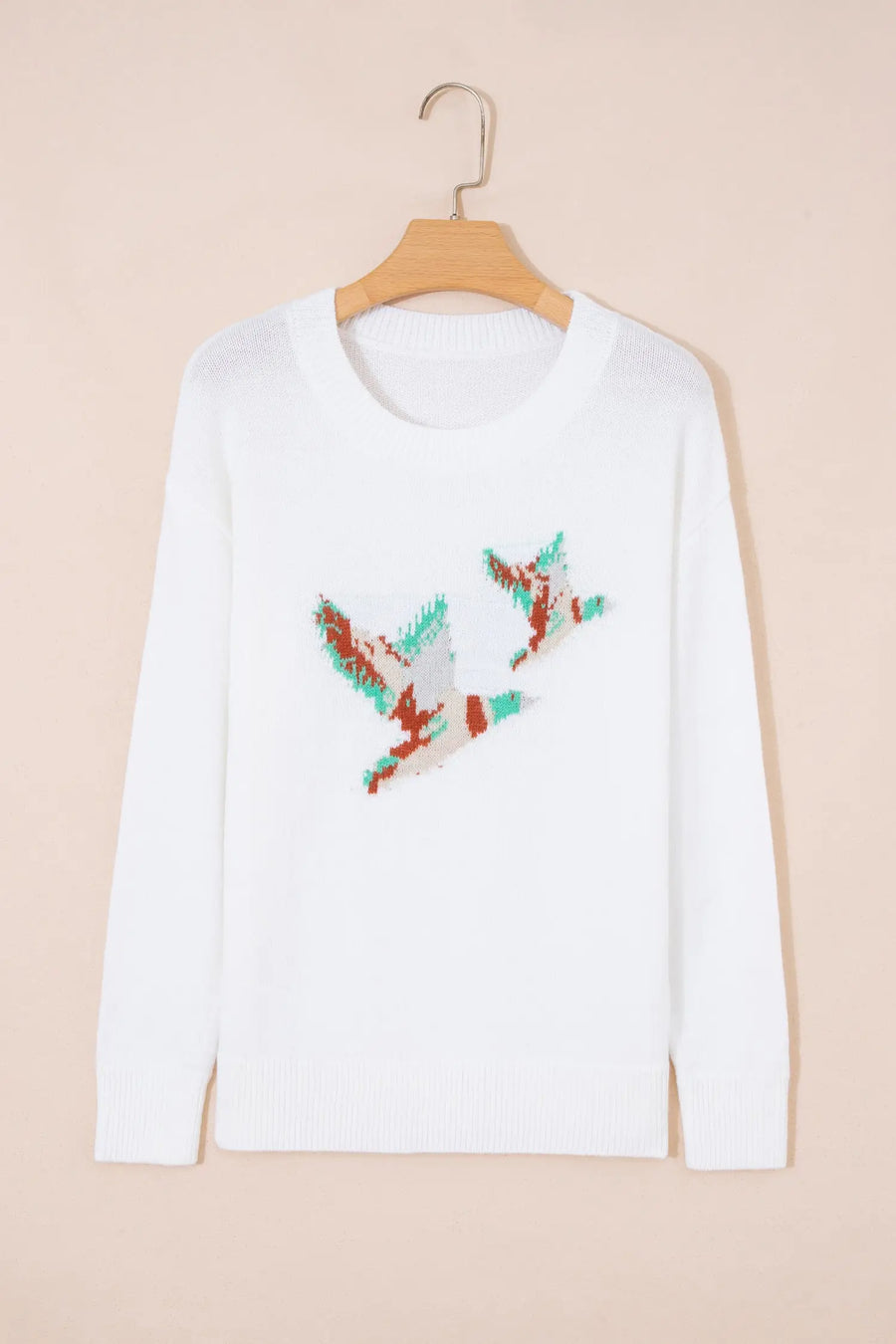 Mallard Print Drop Shoulder Pullover Sweater Women UK — front detail | Fashionfitz UK