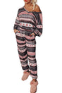 Black christmas retro print lounge set v-neck top high waist pants loungewear