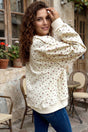 Beige Ribbed Floral Patchwork High Neck Baggy Sweatshirt