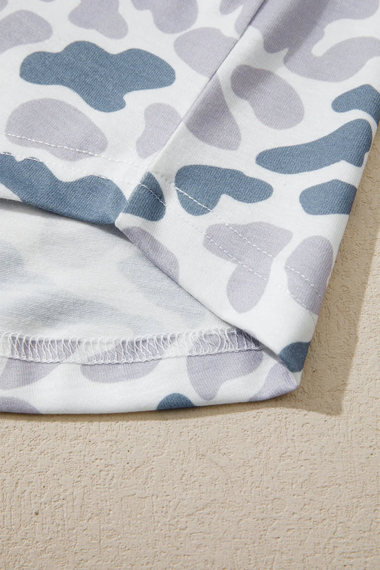 Camouflage print lapel shirt & shorts 2-piece pyjama set beige pajamas