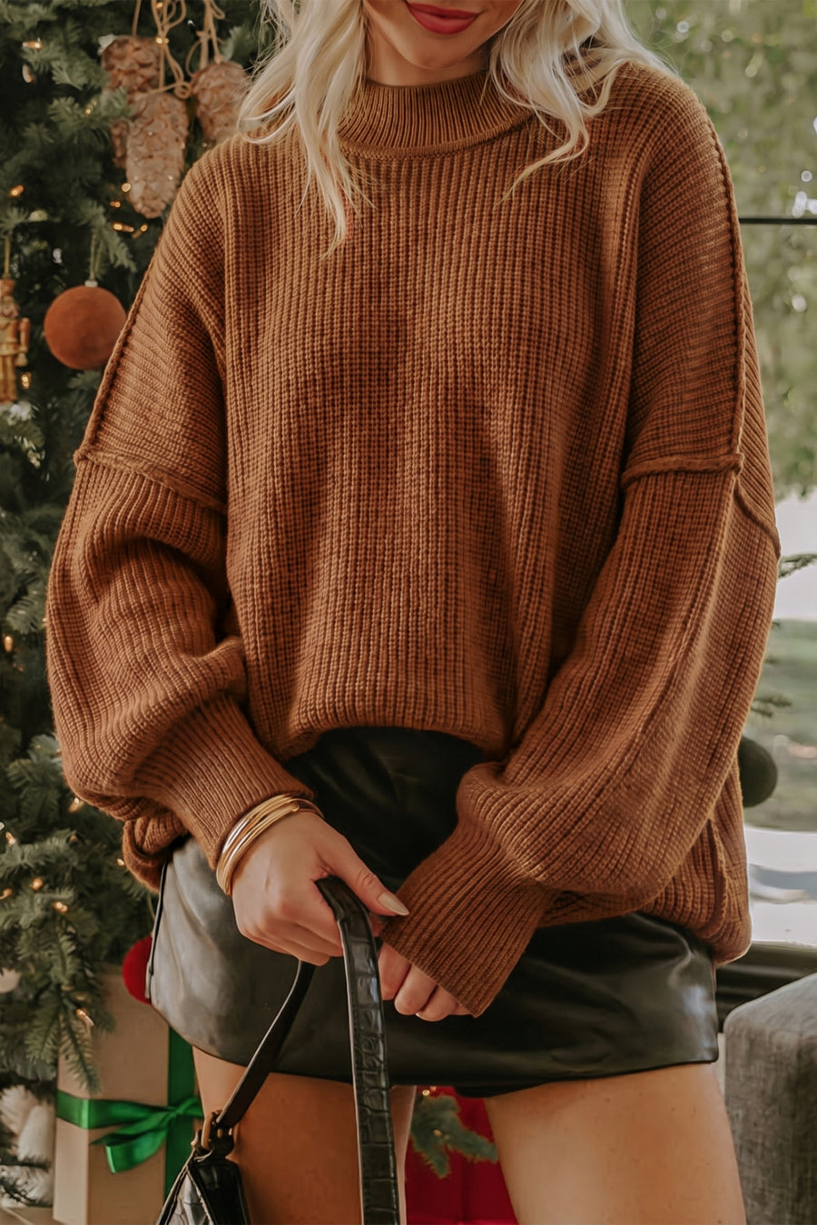 Mock Neck Oversized Tunic Sweater Women UK
