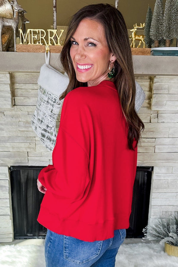 Fiery Red Santa Baby Tinsel Graphic Christmas Sweatshirt Women UK