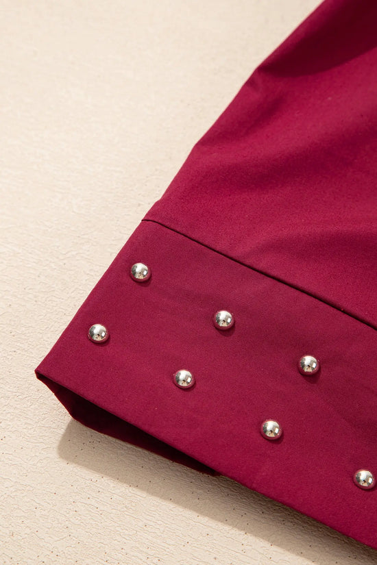 Rivet embellished puff sleeve blouse — three-quarter view | Fashionfitz UK