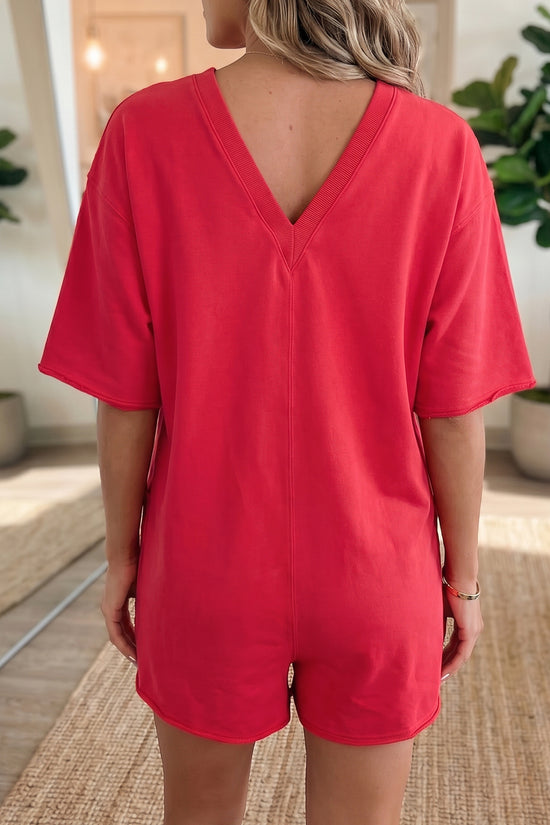 Raw Edge Half Sleeve Pocketed Loose Romper