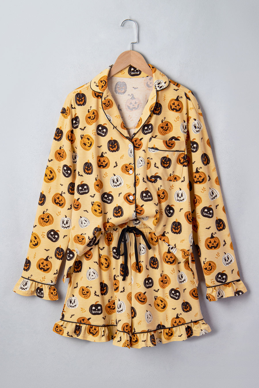 Pumpkin Face Ruffle Long Sleeve Lounge Set Women UK