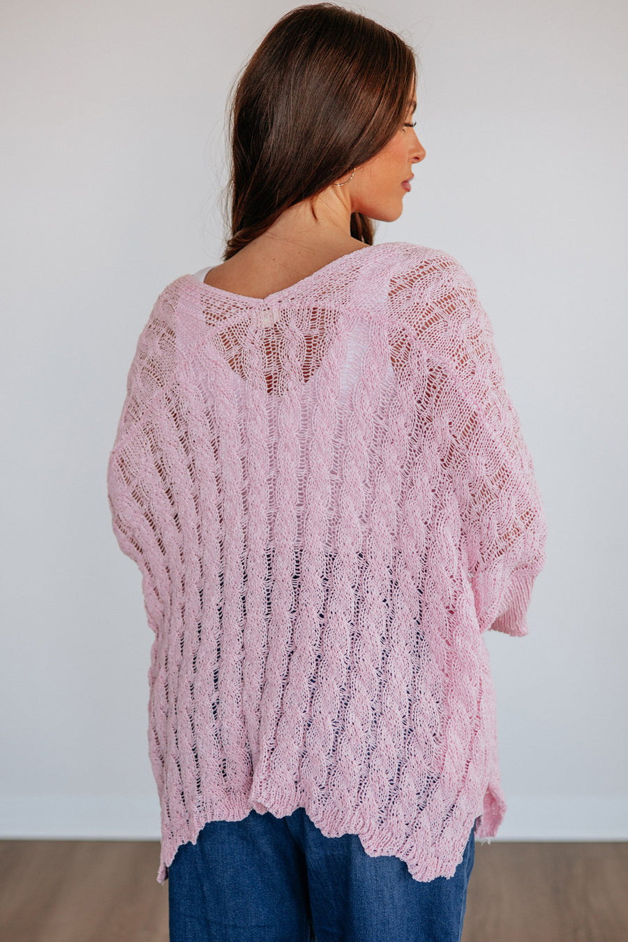 Hollowed Knit Open Cardigan Women UK — side view showing longer length and open front construction — Fashionfitz