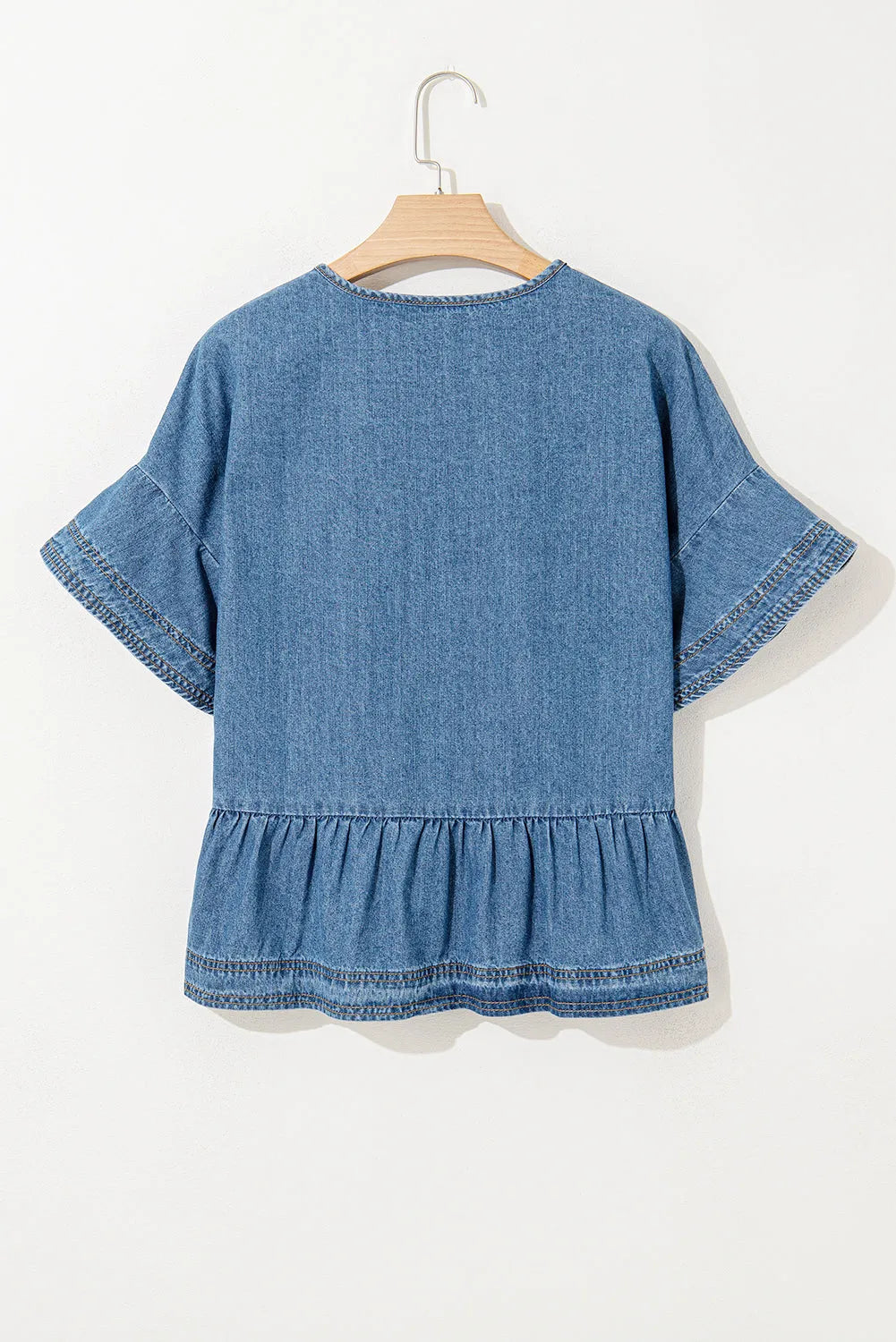 Dusk Denim Ruffled Peplum Top - Fashionfitz