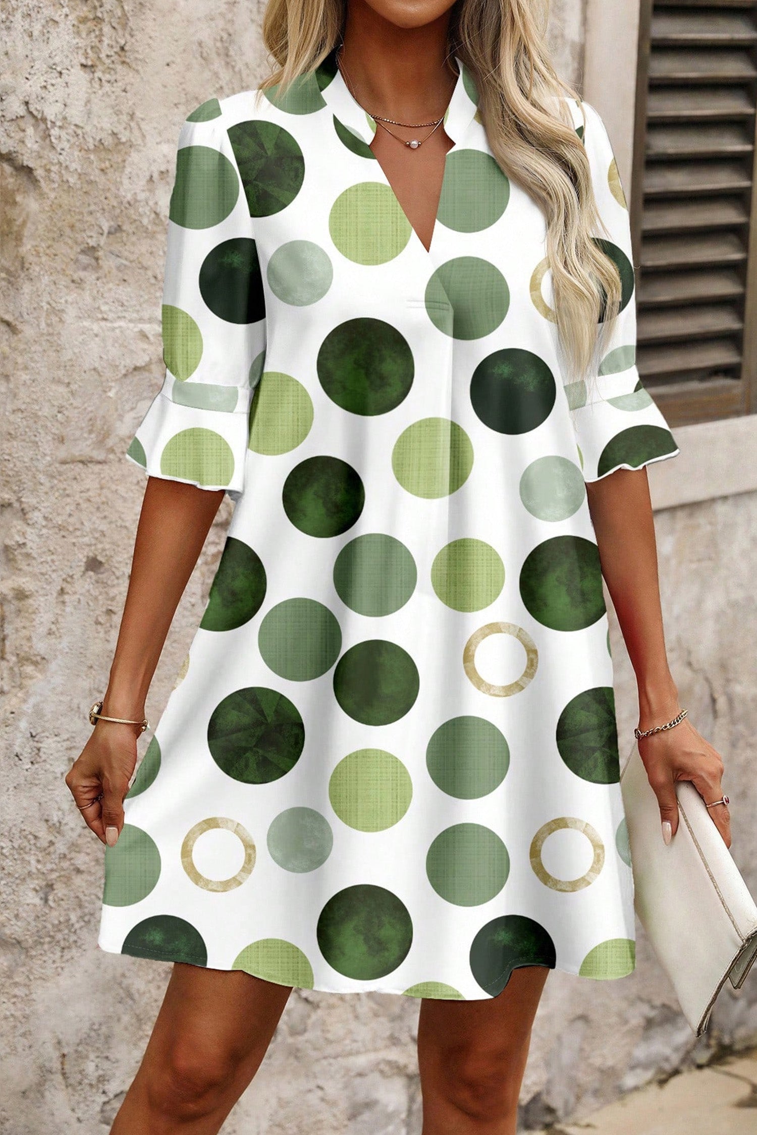 Polka Dot Print Flounced Half Sleeve Mini Dress Women UK