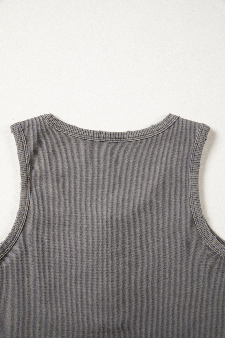 Vintage Distressed Ribbed Mineral Wash Button Neck Tank Top