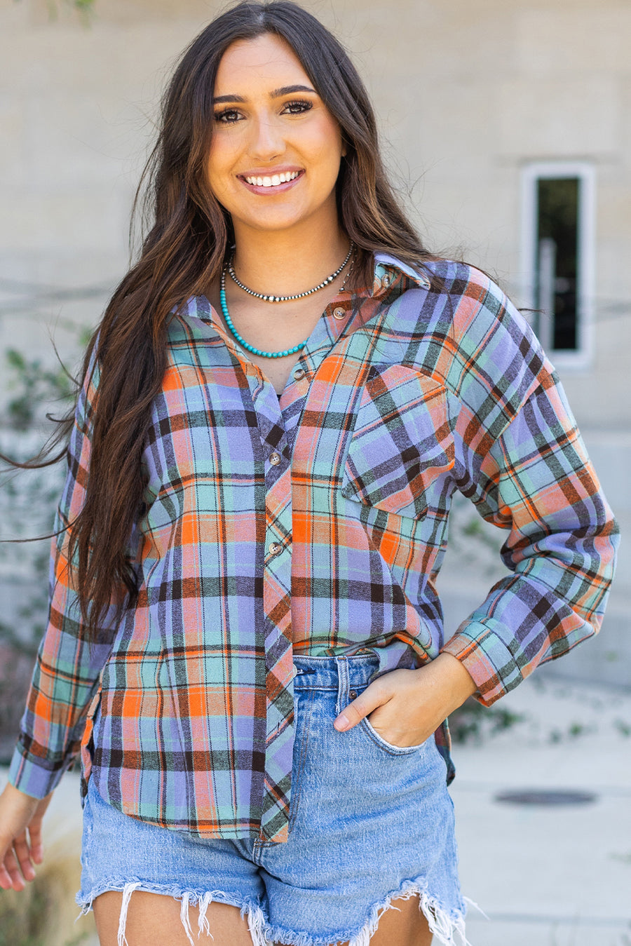 Plaid Print Loose Fit Cotton Shirt Women UK | Western