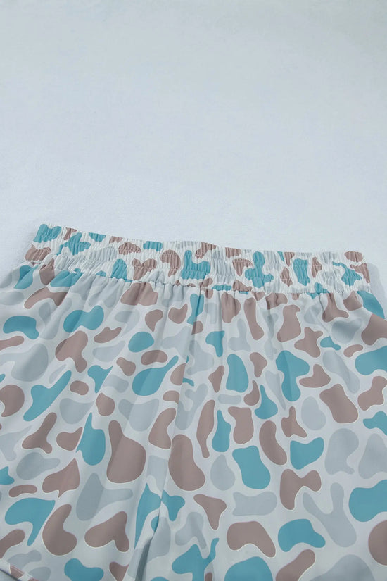 Plus size camouflage print athleisure shorts smocked high waist pull-on