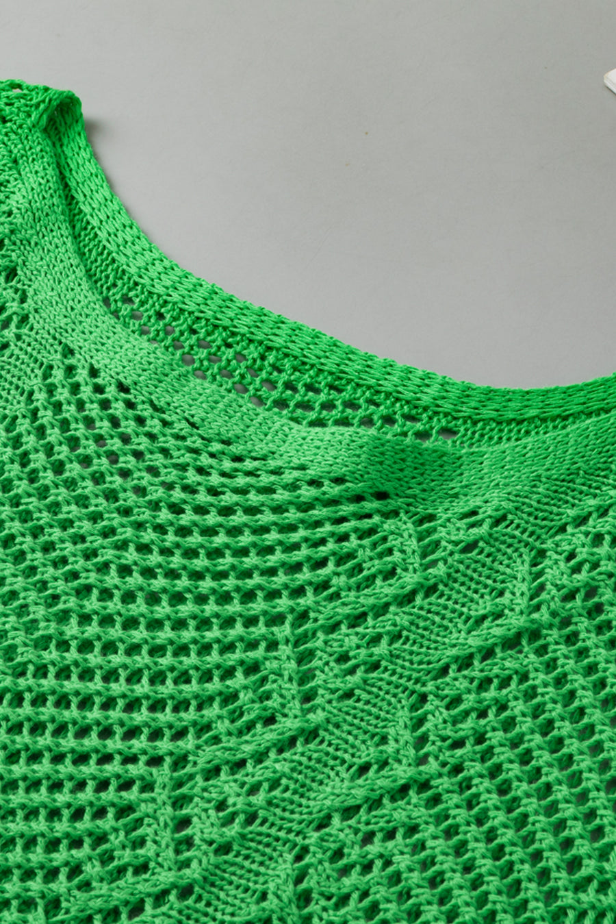 Side view of Green Pointelle Scallop Trim Knit Blouse showing short sleeve length and feminine silhouette — Fashionfitz