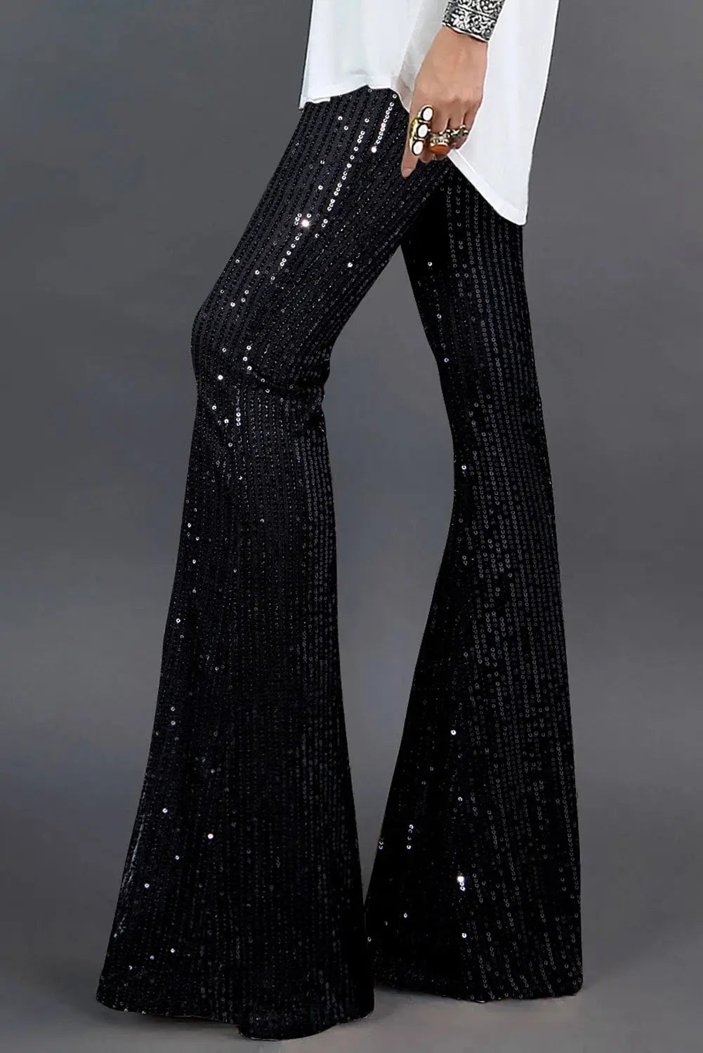 Black sequin wide leg pants