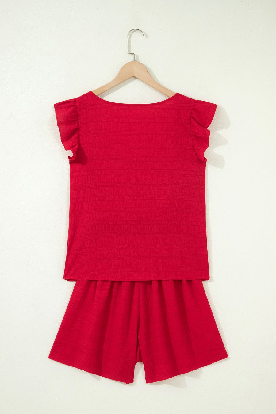 Textured Square Neck Cap Sleeve Top & Shirred High Waist Shorts Set — close-up third option | Fashionfitz UK