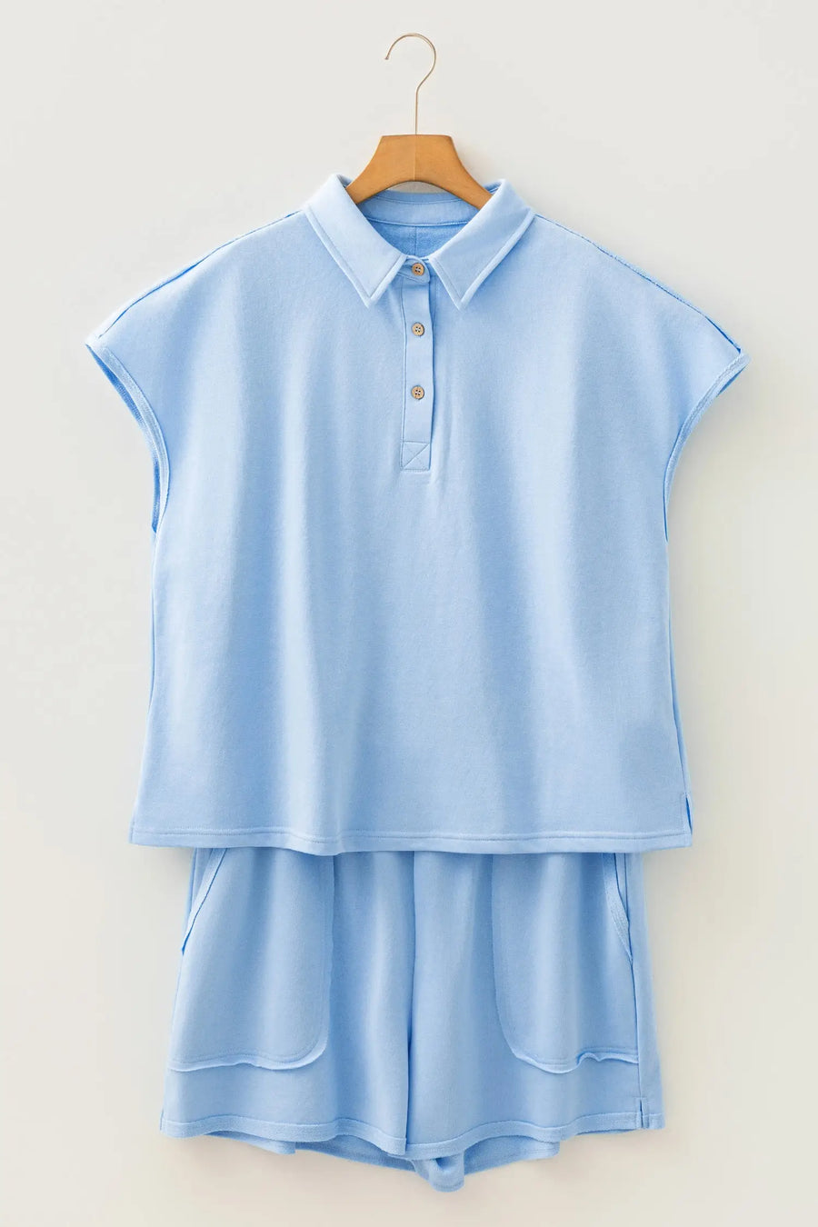Plus Size Polo Tee and Elastic Waist Shorts Set Women UK — close-up detail | Fashionfitz UK