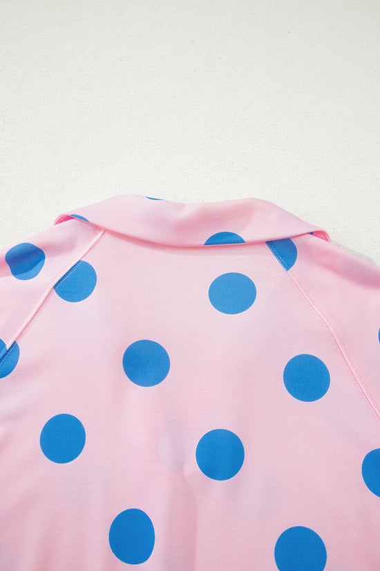 Polka Dot V Neck Short Sleeve Tee High Waist Drawstring Shorts Set