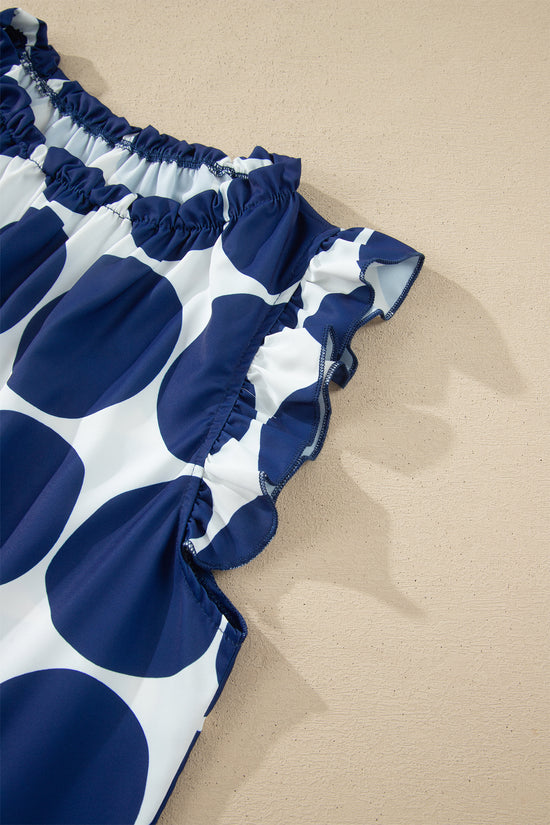 Polka Dot Frill Trim Round Neck Sleeveless Shift Tank Top