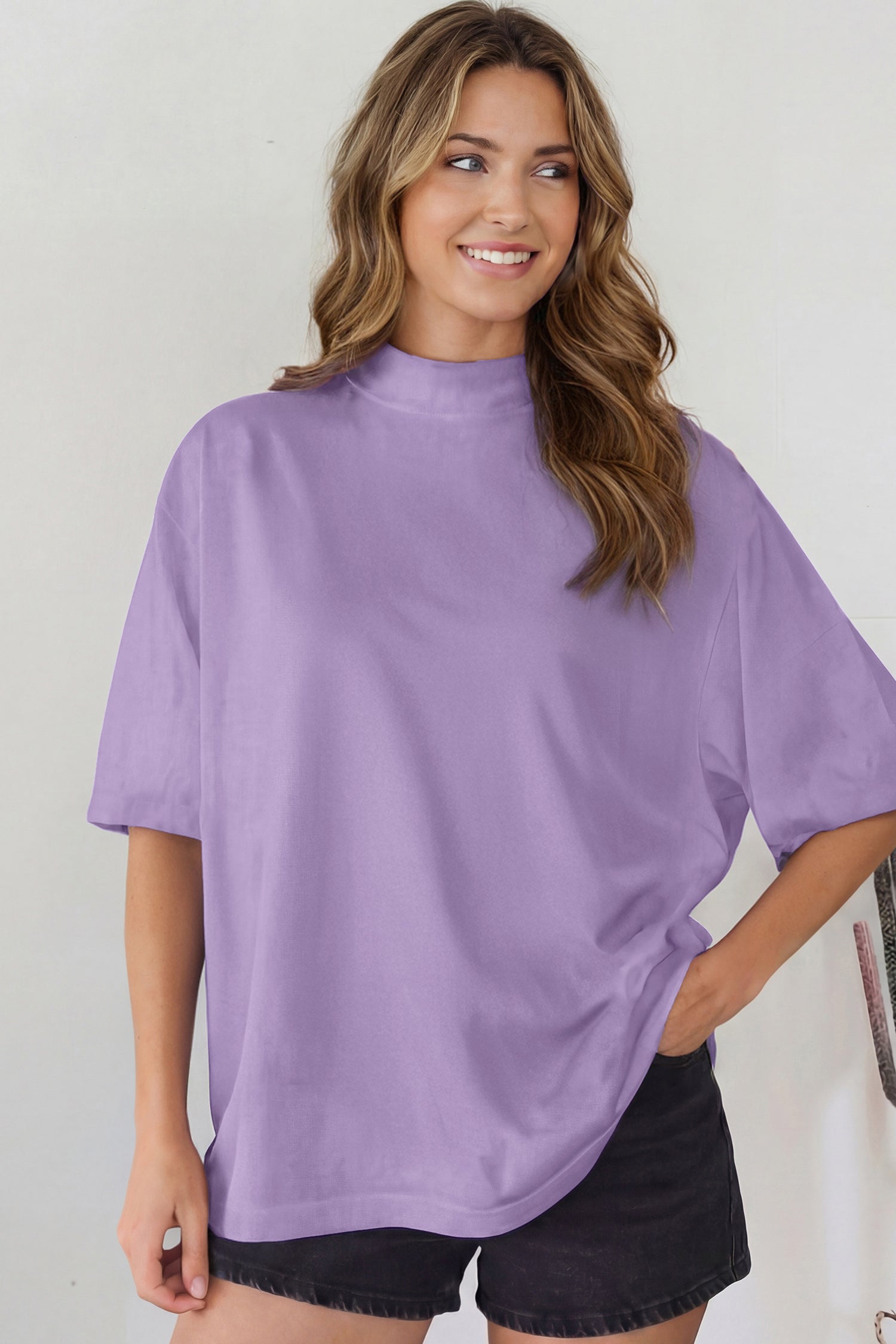 Solid Colour Oversized High Neck Tee Women UK