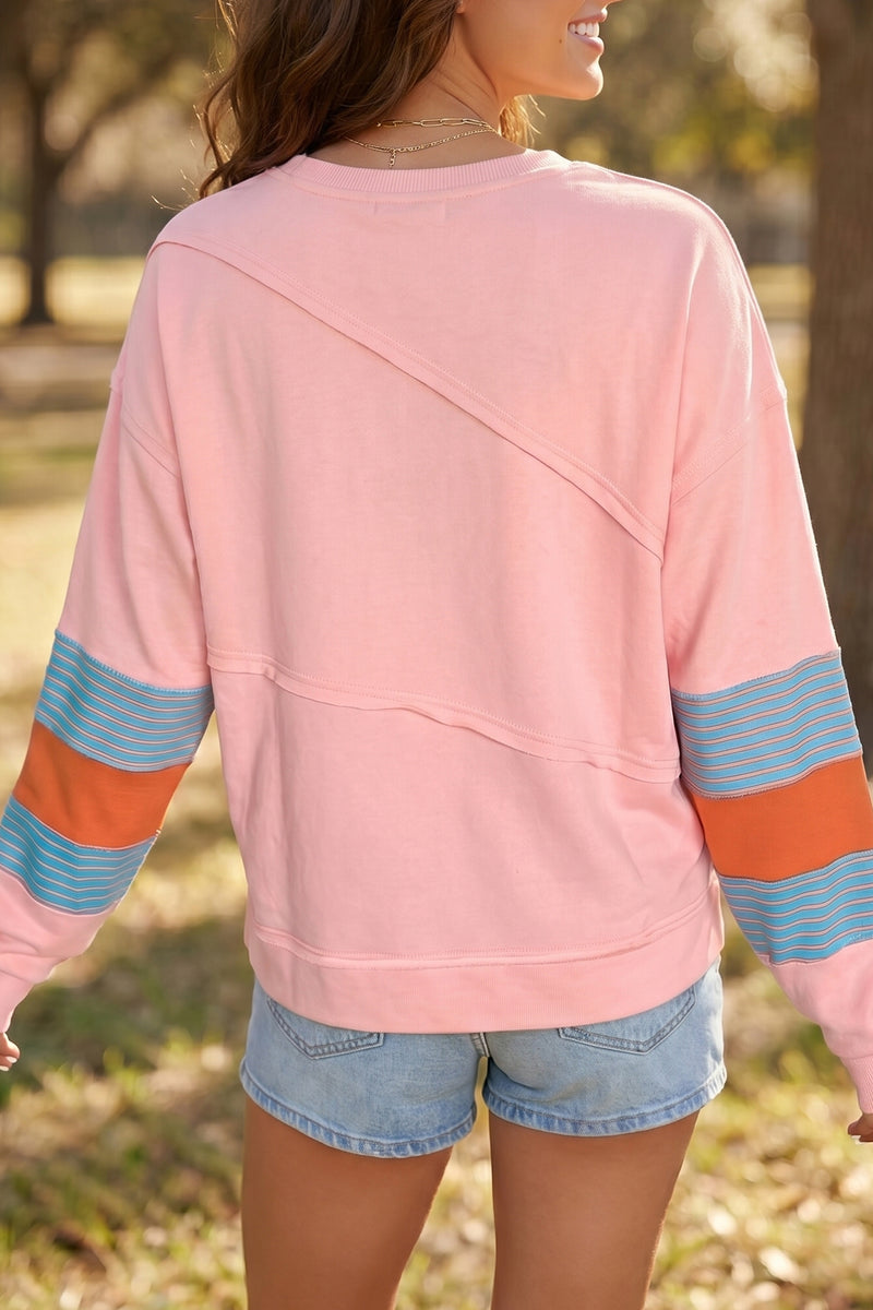 Colorblock Striped Patchwork Long Sleeve Blouse