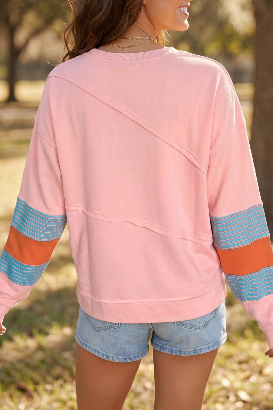 Colorblock Striped Patchwork Long Sleeve Blouse