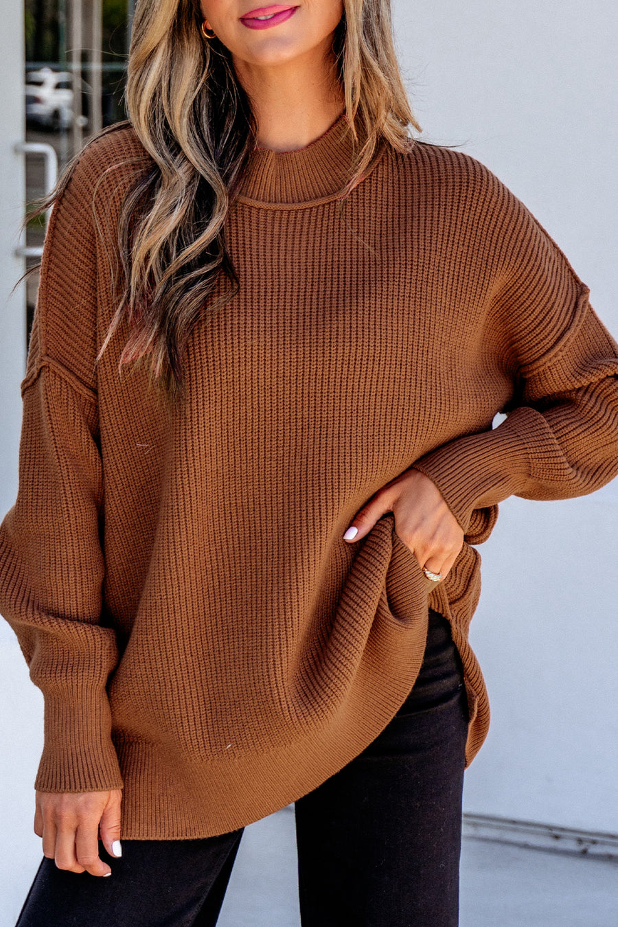 Mock Neck Oversized Tunic Sweater Women UK