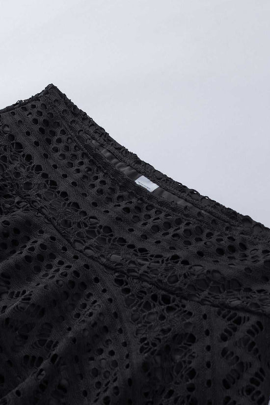 Black Crochet Lace Swim Skorts