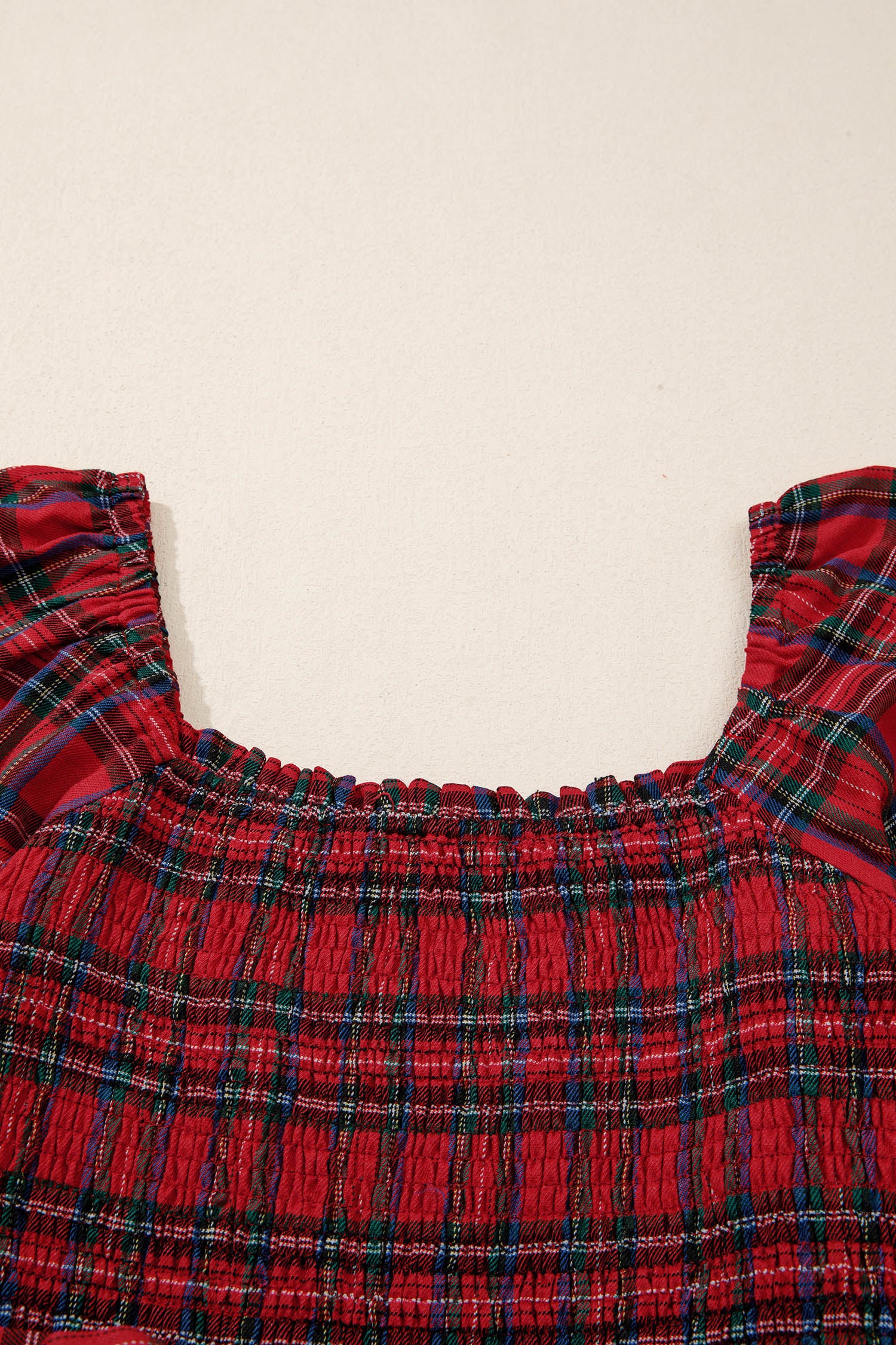 Red Green Tartan Plaid Flared Midi Dress