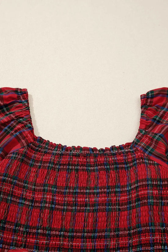 Red green tartan plaid flared midi dress dresses