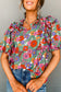 Red Floral Puff Sleeve Blouse