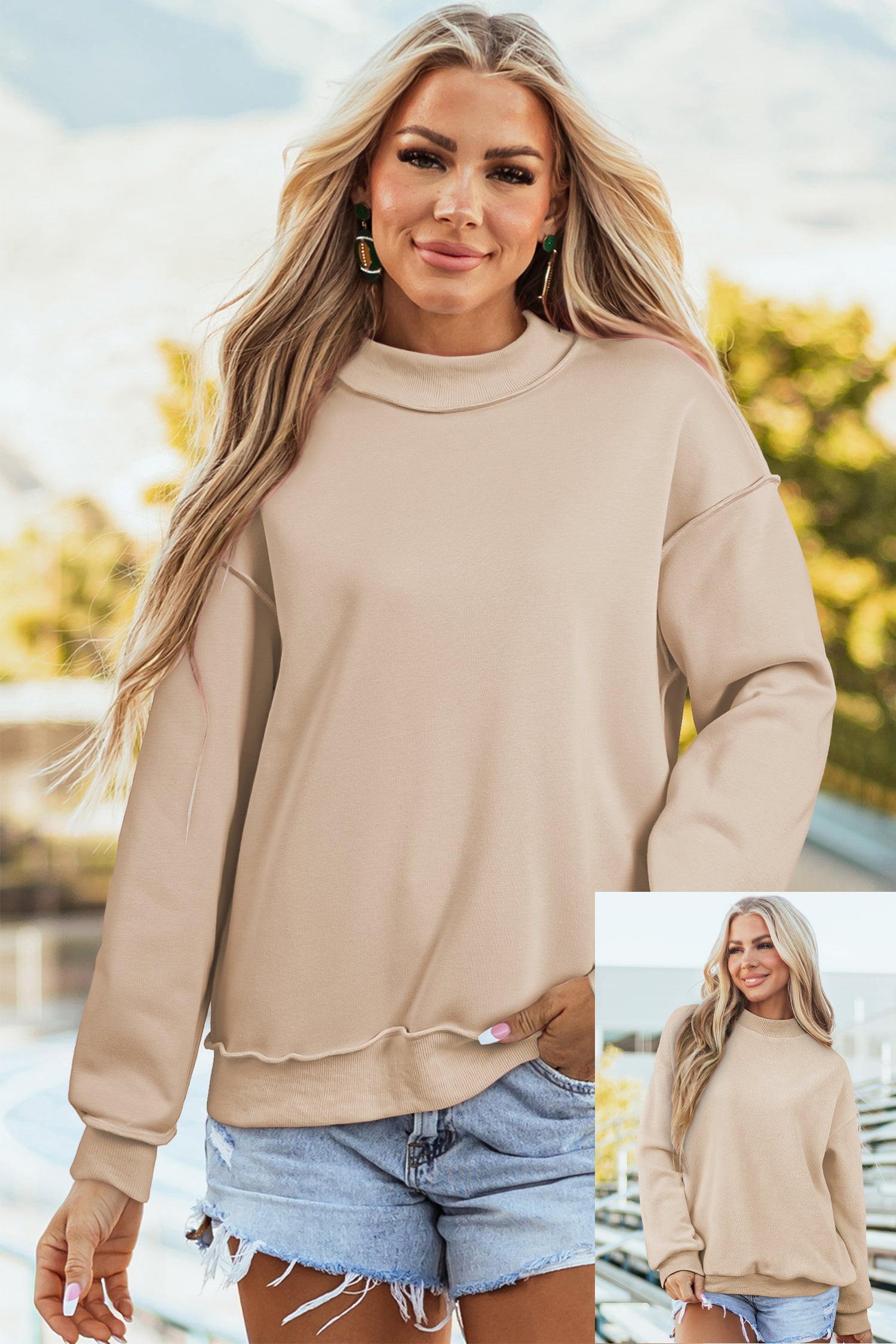 Drop Shoulder Reversible Mock Neck Sweatshirt Women UK