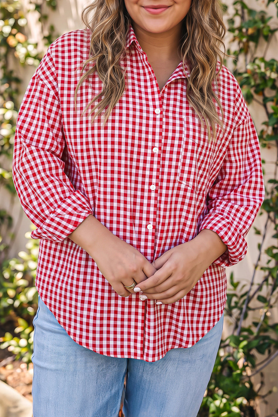 Plaid V Neck Long Sleeve Tunic Loose Fit Plus Size Shirt Women UK
