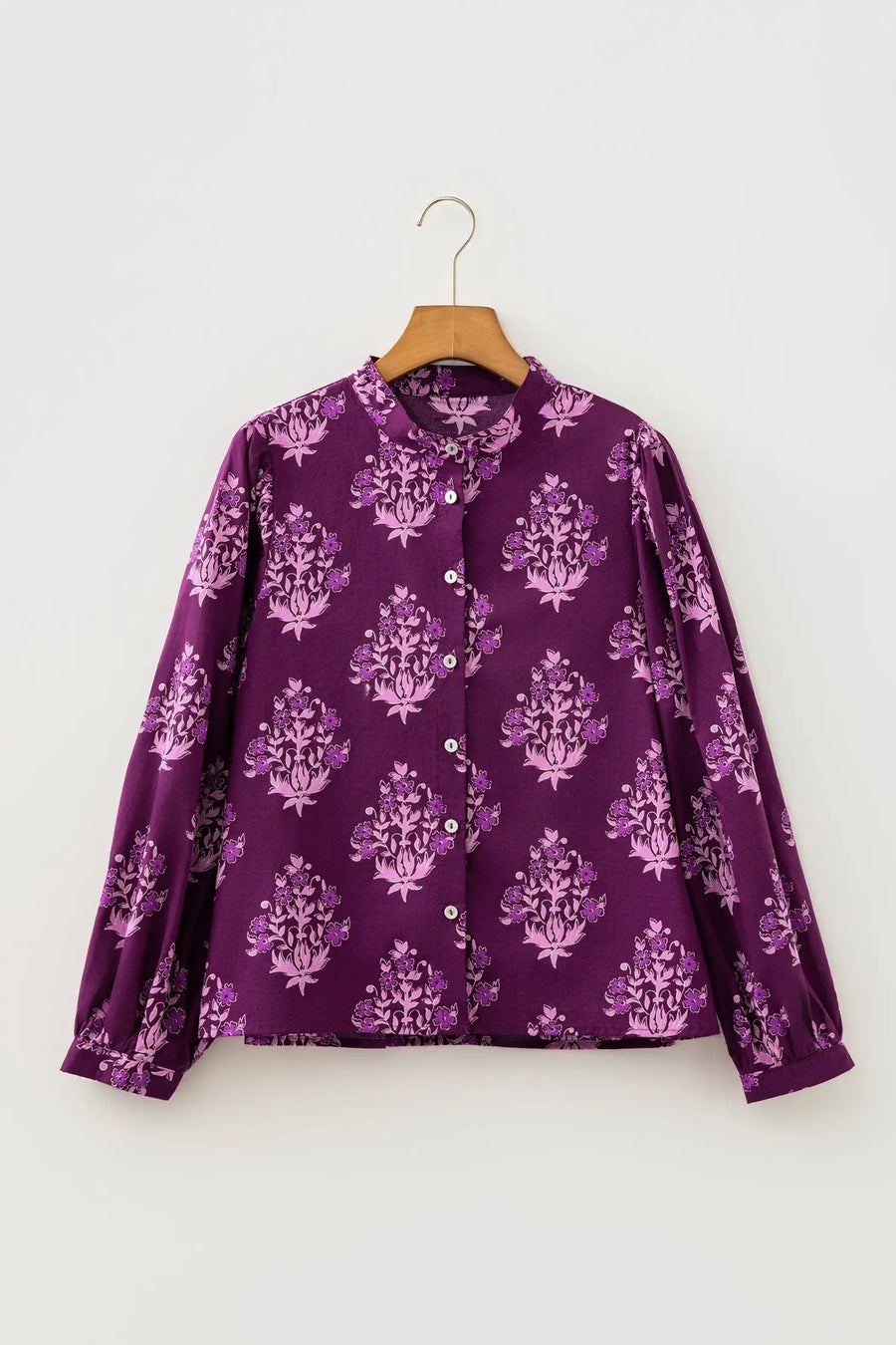 Floral Print Button-Up Long Puff Sleeve Shirt Women UK