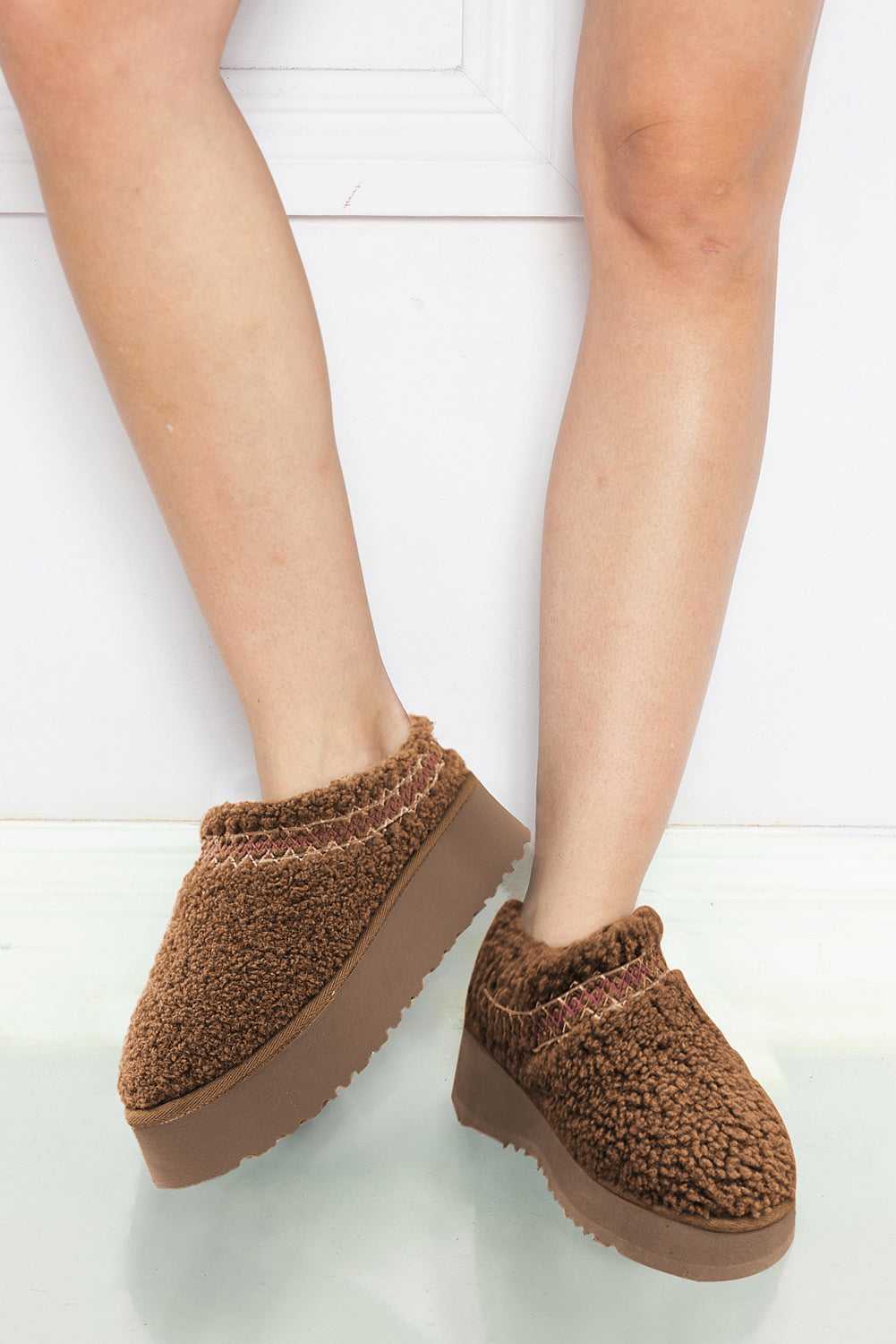 Embroidered Sherpa Plush Winter Slippers