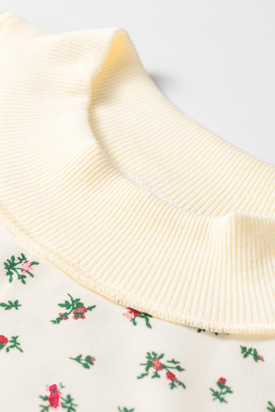 Beige Ribbed Floral Patchwork High Neck Baggy Sweatshirt