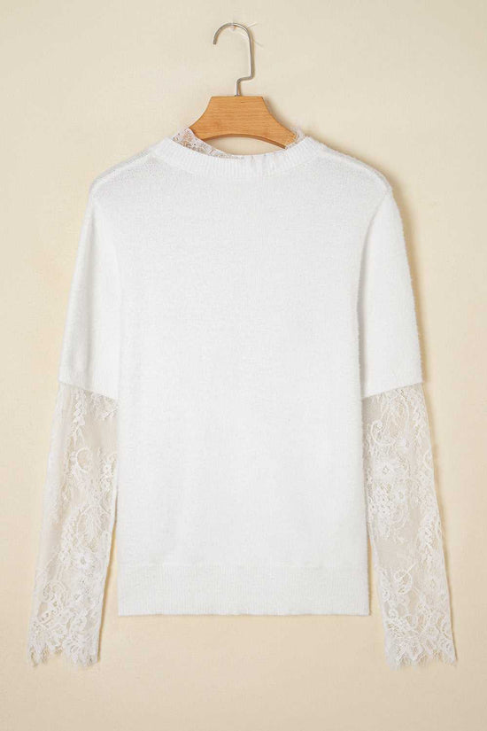 Lace Sleeve Fuzzy Sweater